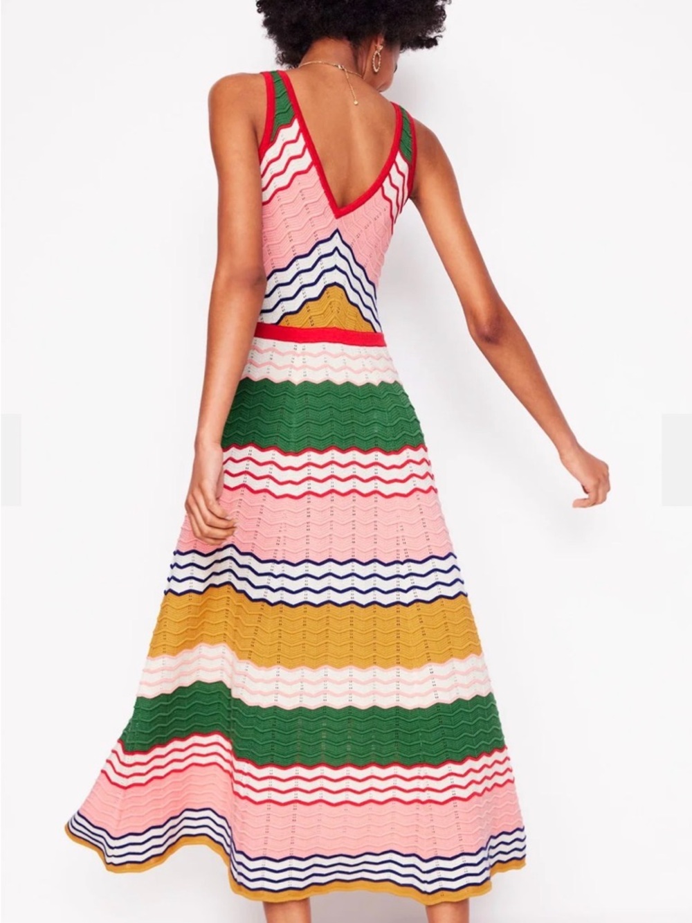 Boden V-Neck Maxi Knitted Dress in Multi Stripe (8R) - Picture 3 of 8
